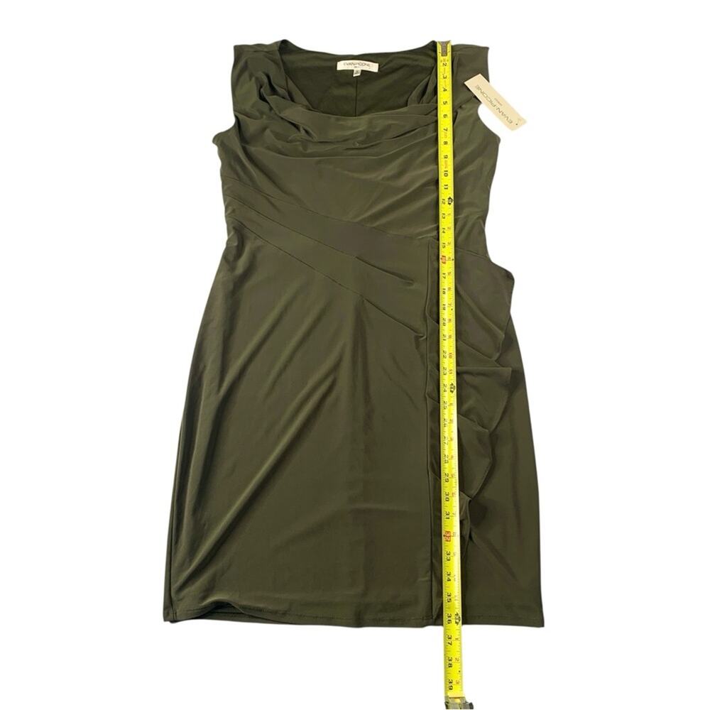 NWT Evan Picone Draped Cowl Neck Dress 12 Olive Green Goddess Ruffle Sheath - Picture 7 of 12